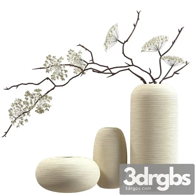 Bouquet Flowering Branches Ceramic Vases 3D Model Free