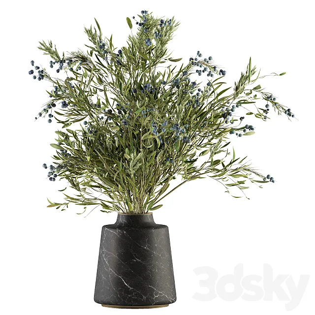 Bouquet - Green Branch in vase 54 3DModel