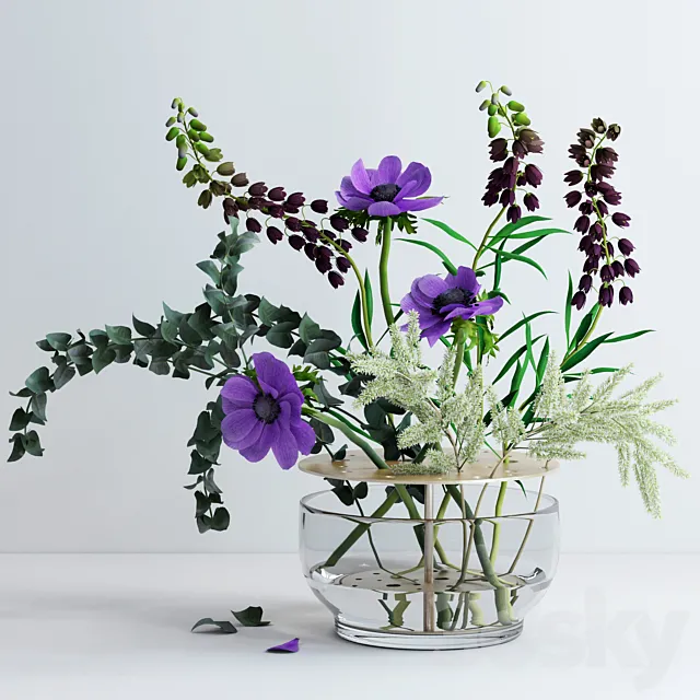 Bouquet in Ikebana vase 3D Model