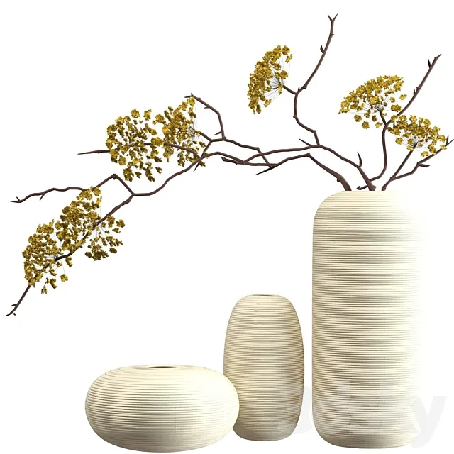 Bouquet of branches in vases 3D Model