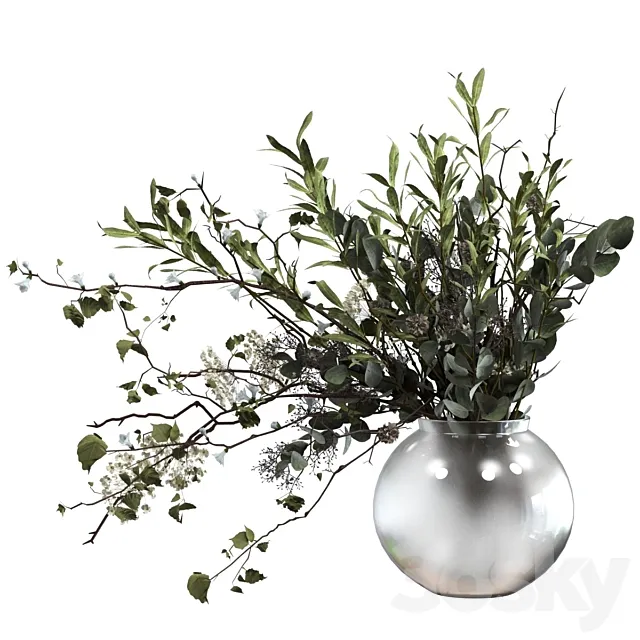 Bouquet of branches with foliage sprigs of eucalyptus olive and flowers Free Download