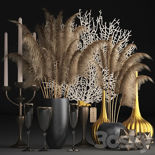 Bouquet of dried flowers 72. pampas grass. decor. vase. coral. dried flower. natural decor. eco design. table decoration 3DModel