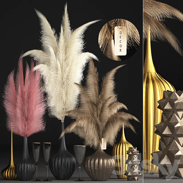 Bouquet of dried flowers 73. Pampas grass dried flower vase Kartaderia reeds set natural decor table decoration eco decor set 3D Model