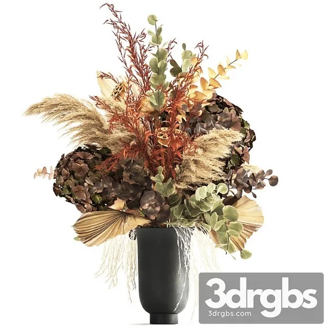 Bouquet Of Dried Flowers In A Black Vase With Dry Branches Of Palm Leaves Pampas And Hydrangea 160 3D Model Free