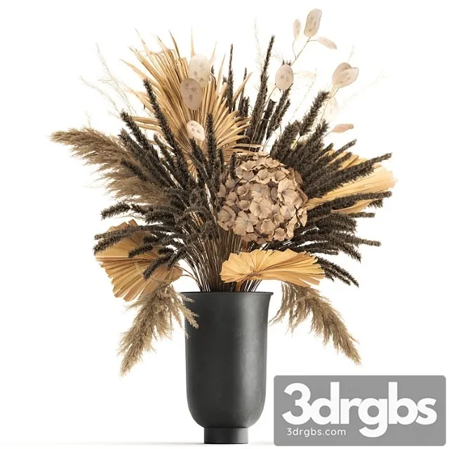 Bouquet Of Dried Flowers In A Black Vase With Dry Branches Of Palm Leaves Pampas And Hydrangea 168 3D Model Free