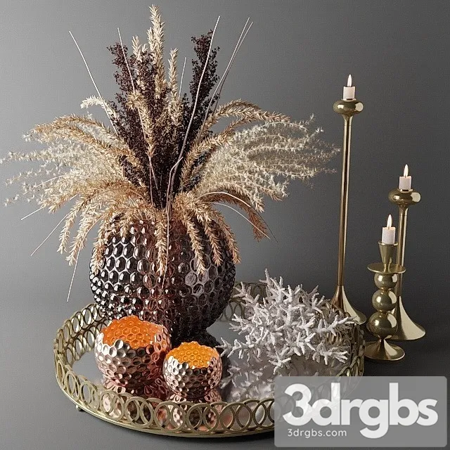 Bouquet of Dried Flowers in a Glass Vase on a Trayinstagram 3D Model Free