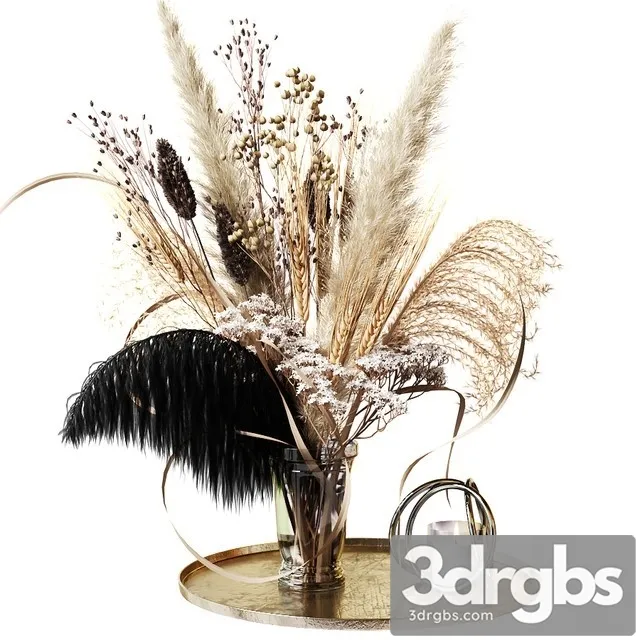 Bouquet of Dried Flowers with a Black Feather 3D Model Free
