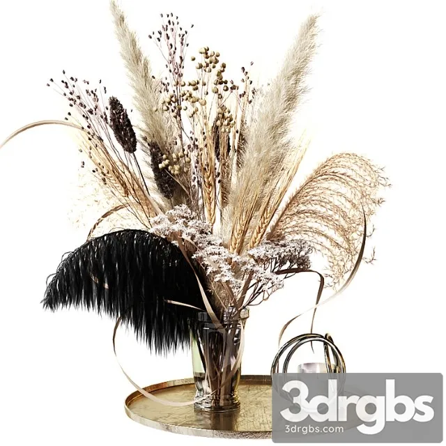 Bouquet Of Dried Flowers With A Black Feather 3D Model Free