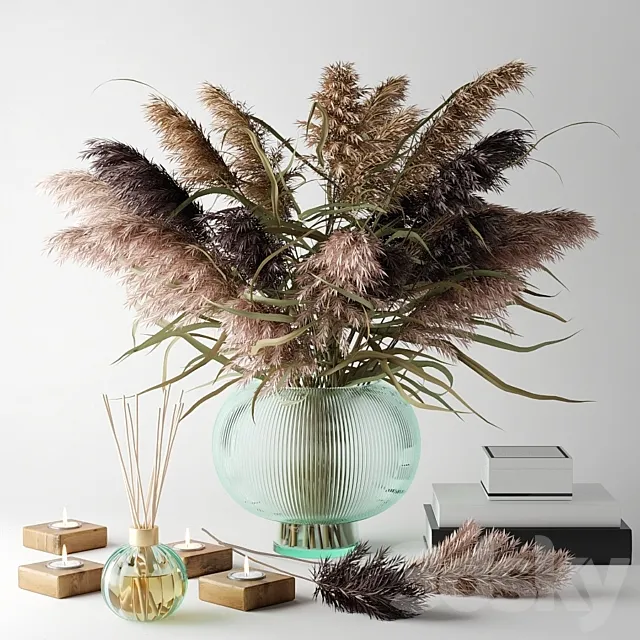 Bouquet of dry grass in a glass vase 2 3D Model