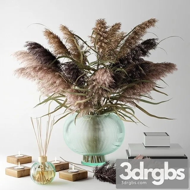 Bouquet Of Dry Herbs In Glass Vase 2 3D Model Free