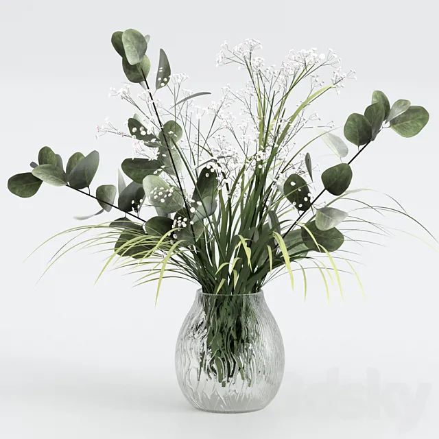 Bouquet of eucalyptus with grass and flowers 3DModel