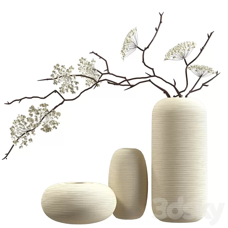 Bouquet of flowering branches in ceramic vases 3D Model Free