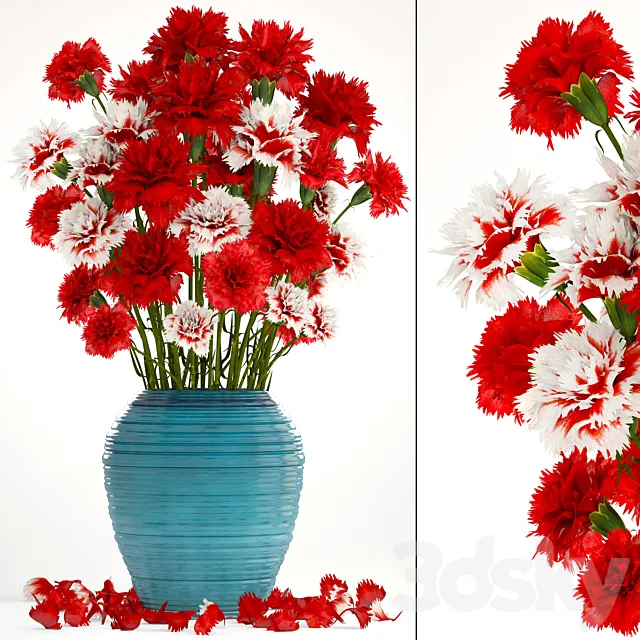 Bouquet of flowers 13. Carnation vase red flowers decor 3D Model