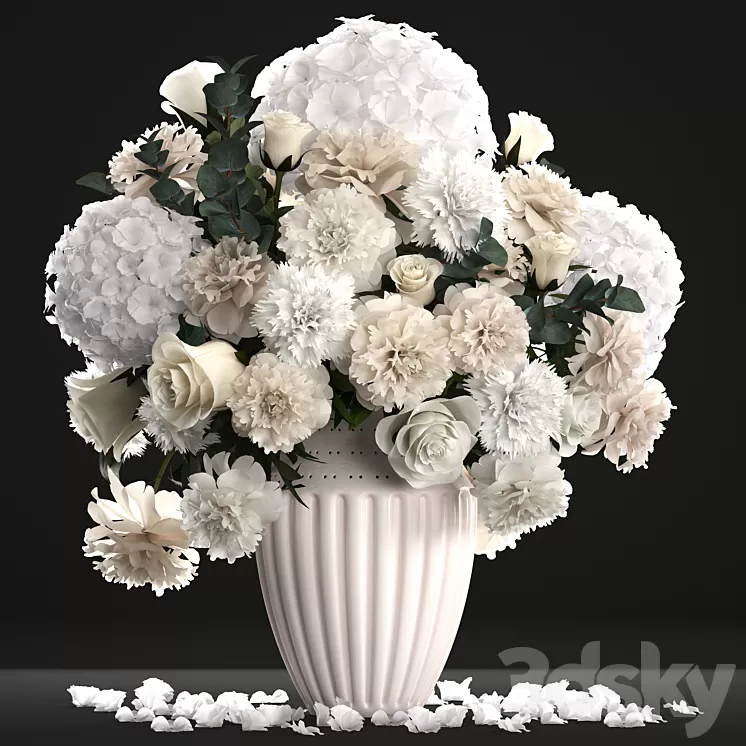Bouquet of flowers 62. White hydrangea vase peonies eucalyptus carnation luxury decor table decoration 3D Model