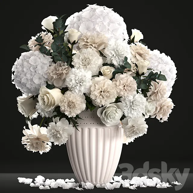 Bouquet of flowers 62. White hydrangea. vase. peonies. eucalyptus. carnation. luxury decor. table decoration 3DModel