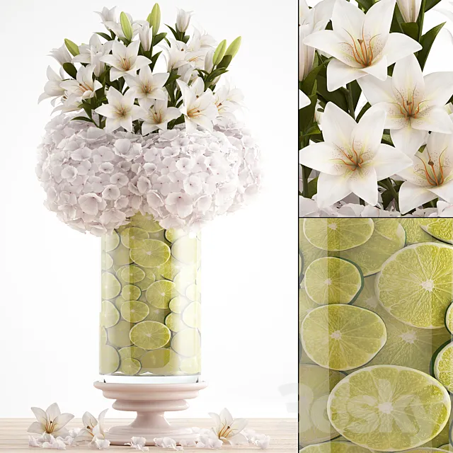 Bouquet of flowers 65. White hydrangeas Lily decor lemon vase lemon slices 3D Model