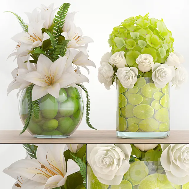 Bouquet of flowers 66. White flowers lilies hydrangea vase with lemon 3D Model
