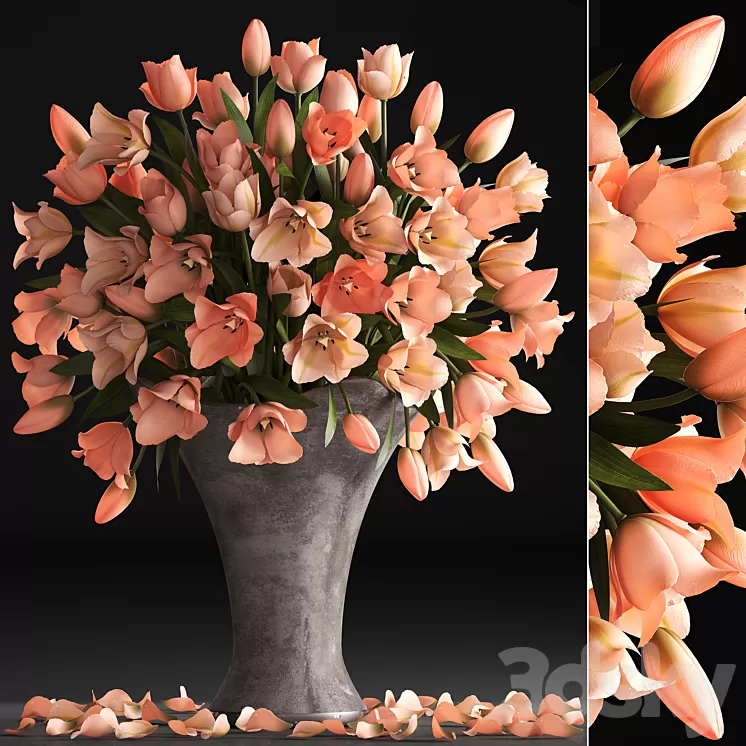 Bouquet of flowers 79. Tulips vase decor petals table decoration bouquet 3D Model