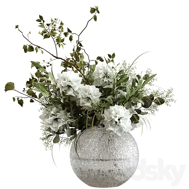 Bouquet of flowers branches eucalyptus and olive 3D Model