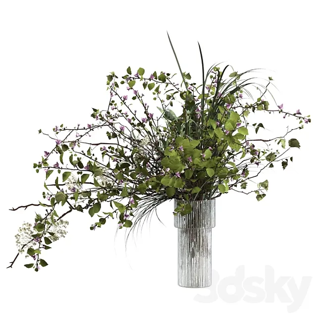 Bouquet of grass flowers and branches 3D Model
