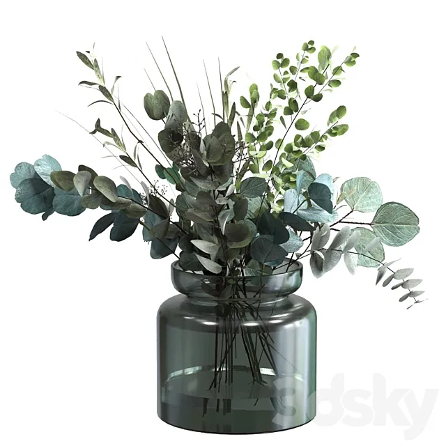 Bouquet of green eucalyptus olive and herbs 3D Model