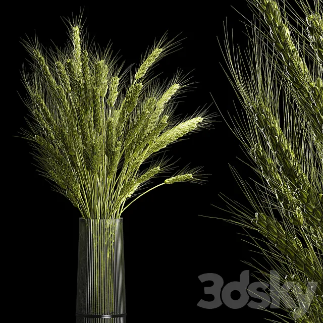 Bouquet of green flowers in a glass vase for decoration of wheat branches. spikelet. 265. 3DModel