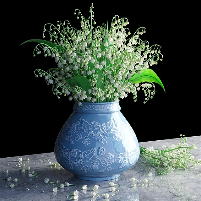 Bouquet of lilies of the valley in a vase 3DModel
