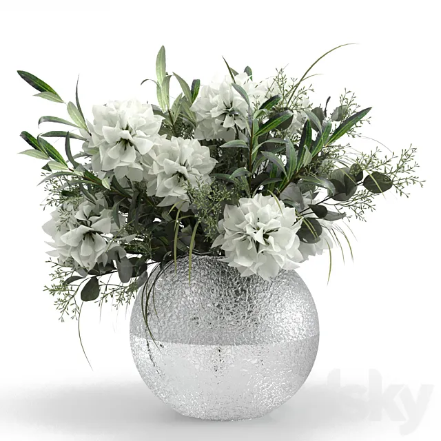Bouquet of olive branches with flowers. 3DModel