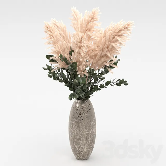 Bouquet of pampas and eucalyptus 3D Model