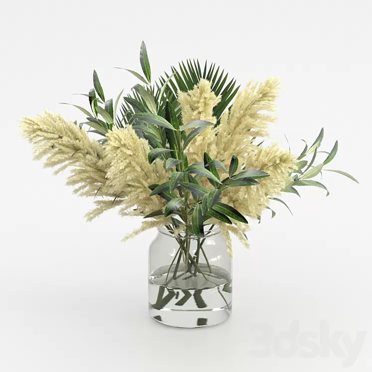 Bouquet of pampas olives and palm leaves 3D Model