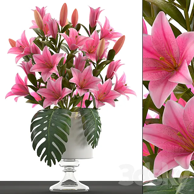 Bouquet of pink flowers 49. Bouquet of Lilies decor vase lily flower 3D Model