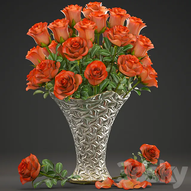 Bouquet of red flowers 14. Roses vase decor classic vase 3D Model