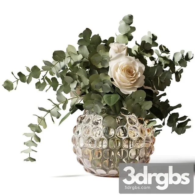 Bouquet Of Roses And Eucalyptus In A Pimply Glass Vase 3D Model Free