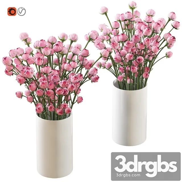 Bouquet of Small Pink Shrub Roses in a White Vase 3D Model Free