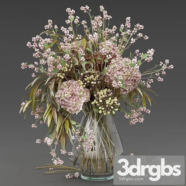 Bouquet of Snowberry and Hydrangea 3D Model Free