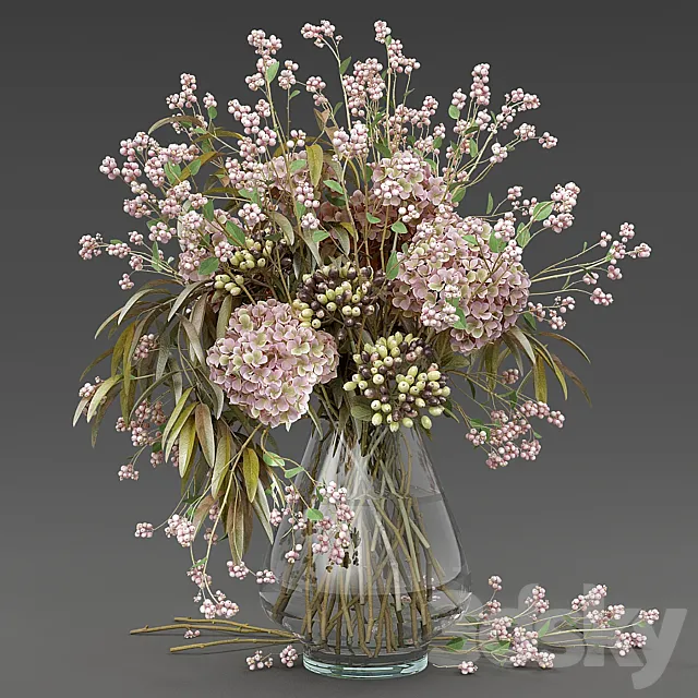 Bouquet of snowberry and hydrangea 3DModel