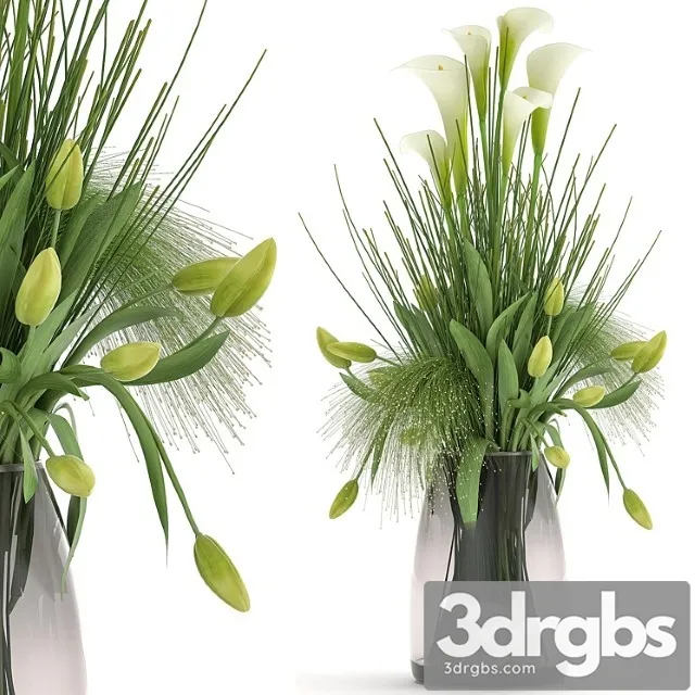 Bouquet of Spring Green Flowers in a Glass Vase With Tulip Calla 115 3D Model Free
