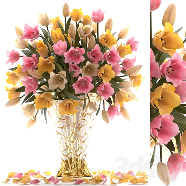 Bouquet of tulips 23. Tulips. yellow flowers. vase. decor 3DModel