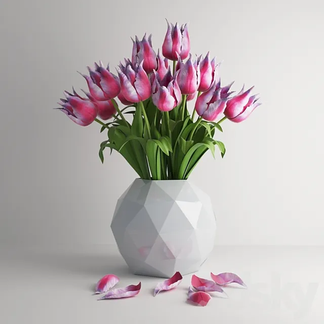 Bouquet of tulips in a vase 3D Model