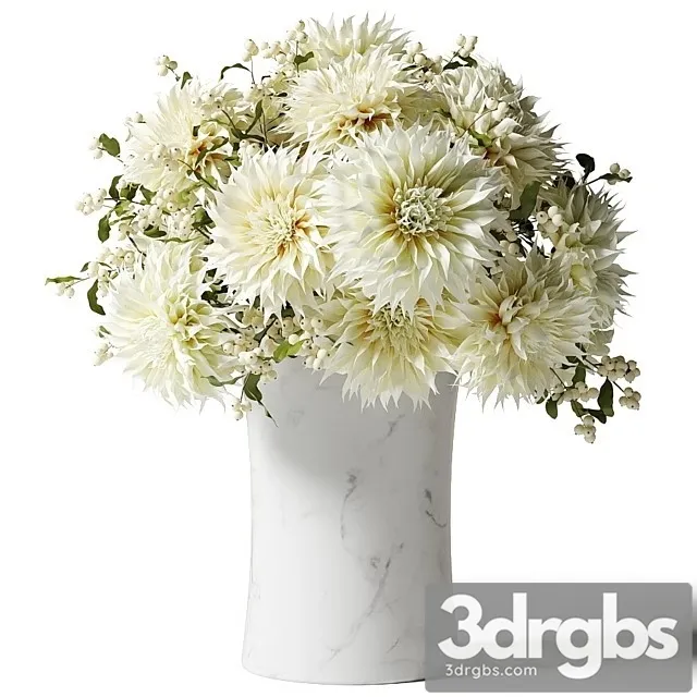 Bouquet of White Chrysanthemums with Snowberry Twigs 3D Model Free