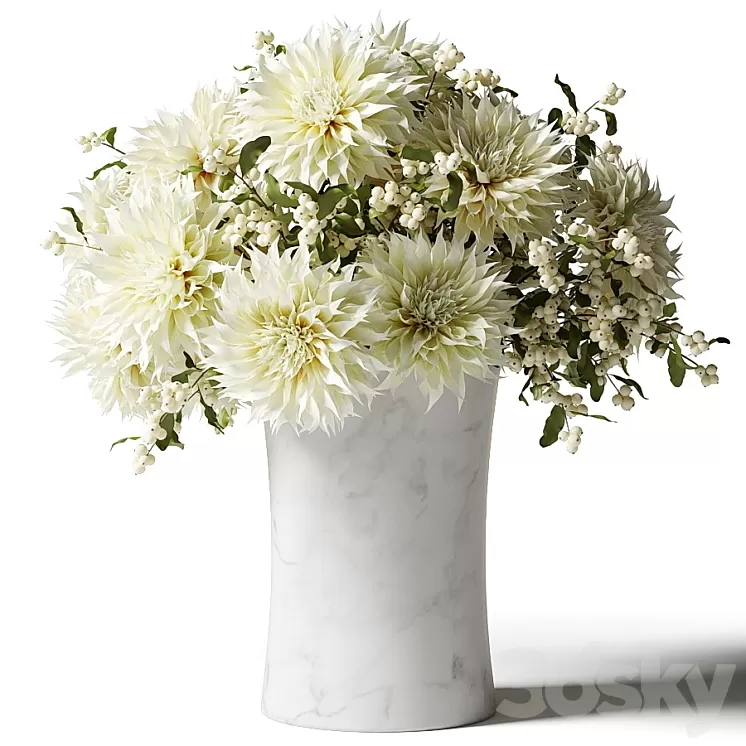 Bouquet of white chrysanthemums with snowberry twigs 3D Model Free