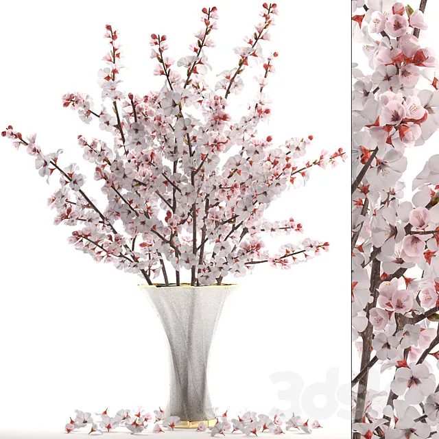 Bouquet of white flowers 24.Bouquet of cherry blossoms sakura branches vase decor white 3D Model