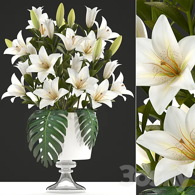 Bouquet of white flowers 51. Bouquet of Lilies flower lily vase decor 3D Model