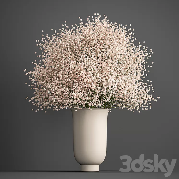 Bouquet of white flowers in a vase with Gypsophila Gibsolyubka Kachim. 201. 3D Model