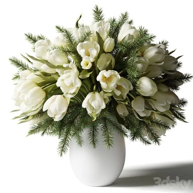 Bouquet of white tulips 3D Model