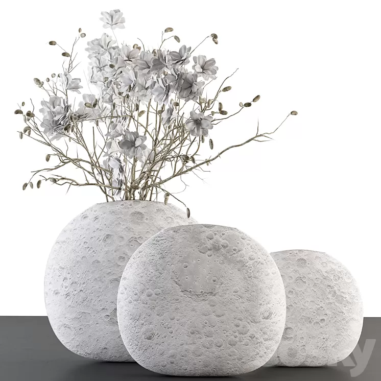 Bouquet - white Flower in Circular lunar vase 88 3D Model Free