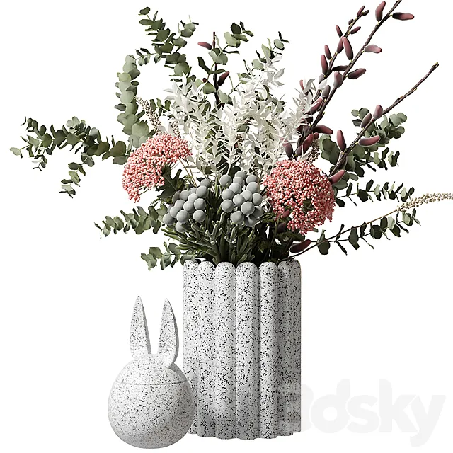 Bouquet with eucalyptus and flowers in a white vase 3DModel