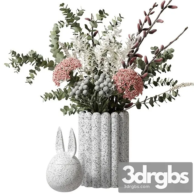 Bouquet With Eucalyptus and Flowers in a White Vaseinstagram 3D Model Free
