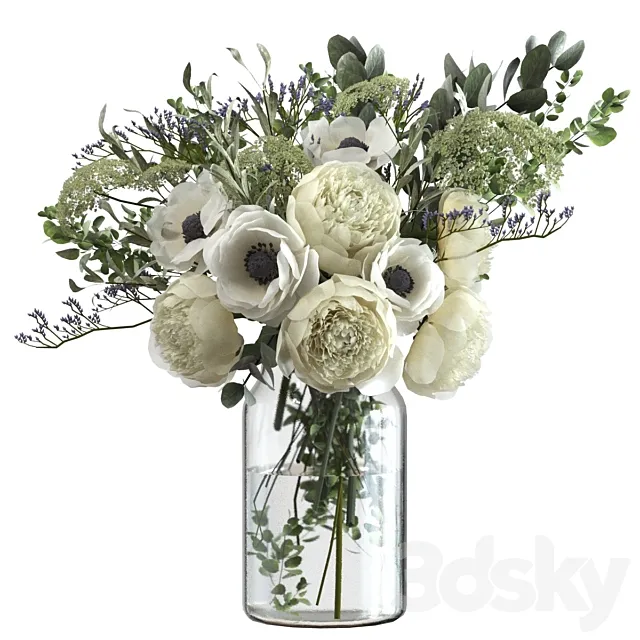 Bouquet with flowers and eucalyptus 3D Model