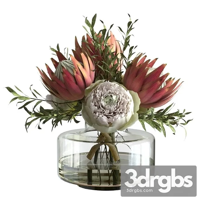 Bouquet With Peonies and Proteas 3D Model Download
